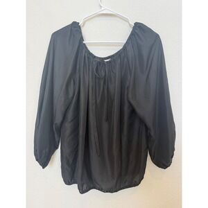 Trina Turk Blouse Black Silk Tie Neck Long Sleeve Womens Top‎ Small